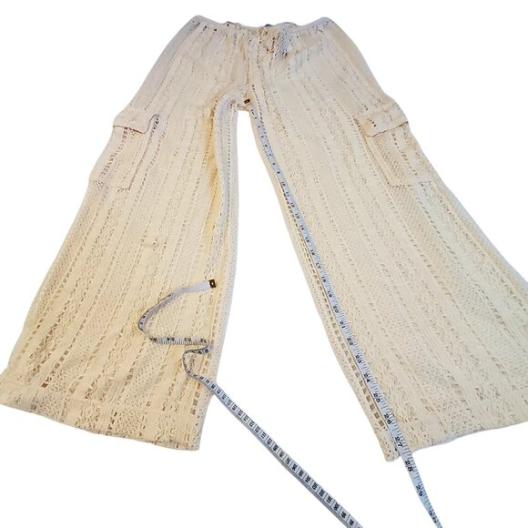 Wild Fable Womens Crochet Knit Beige Wide Leg Pants M Two Side Cargo Pockets - Picture 7 of 10